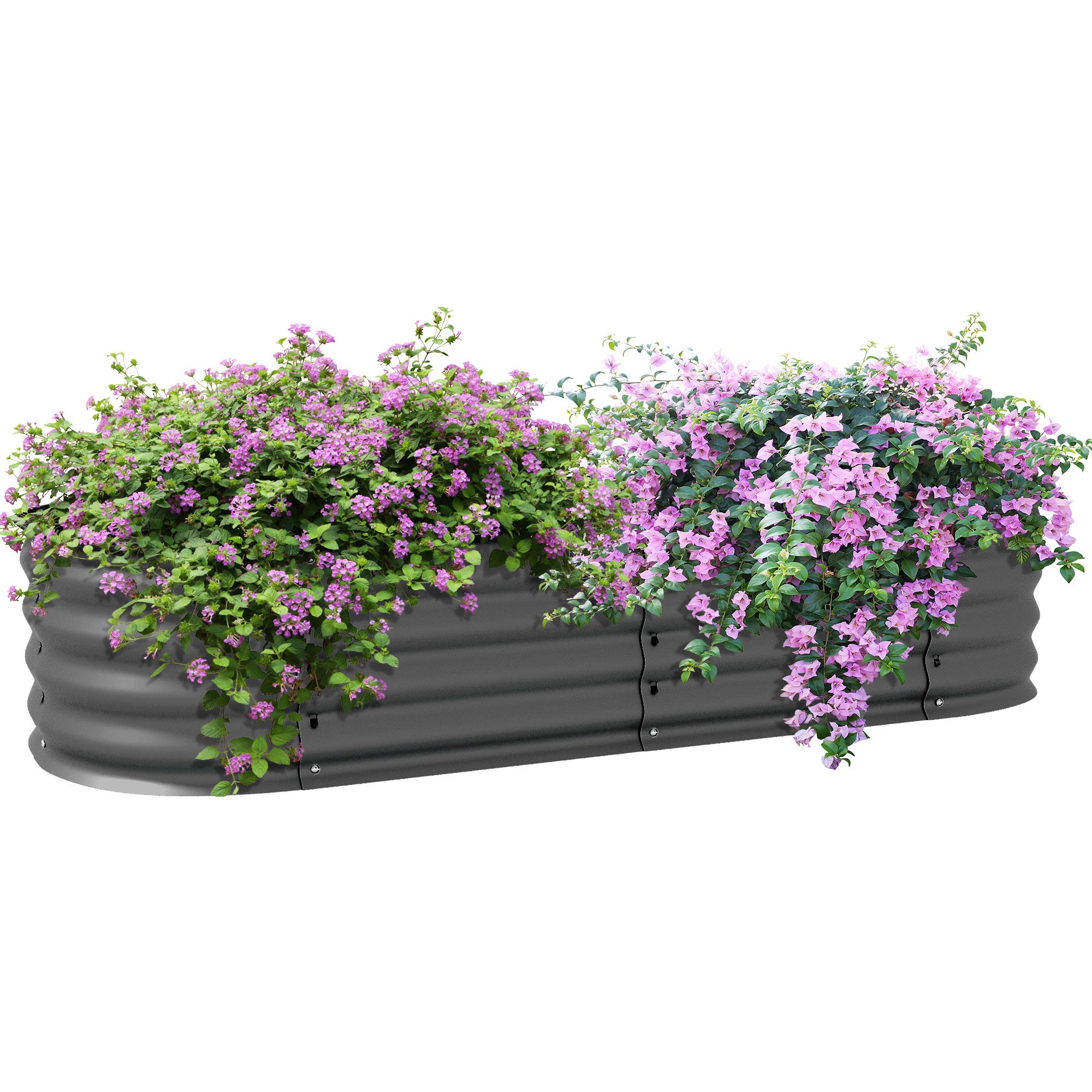 Outsunny 4.9' X 2' X 1' Galvanized Raised Garden Bed Kit, Outdoor Metal Elevated Planter Box With Safety Edging, Easy Diy Stock Tank For Growing Flowers, Herbs & Vegetables, Dark Gray Gray Steel
