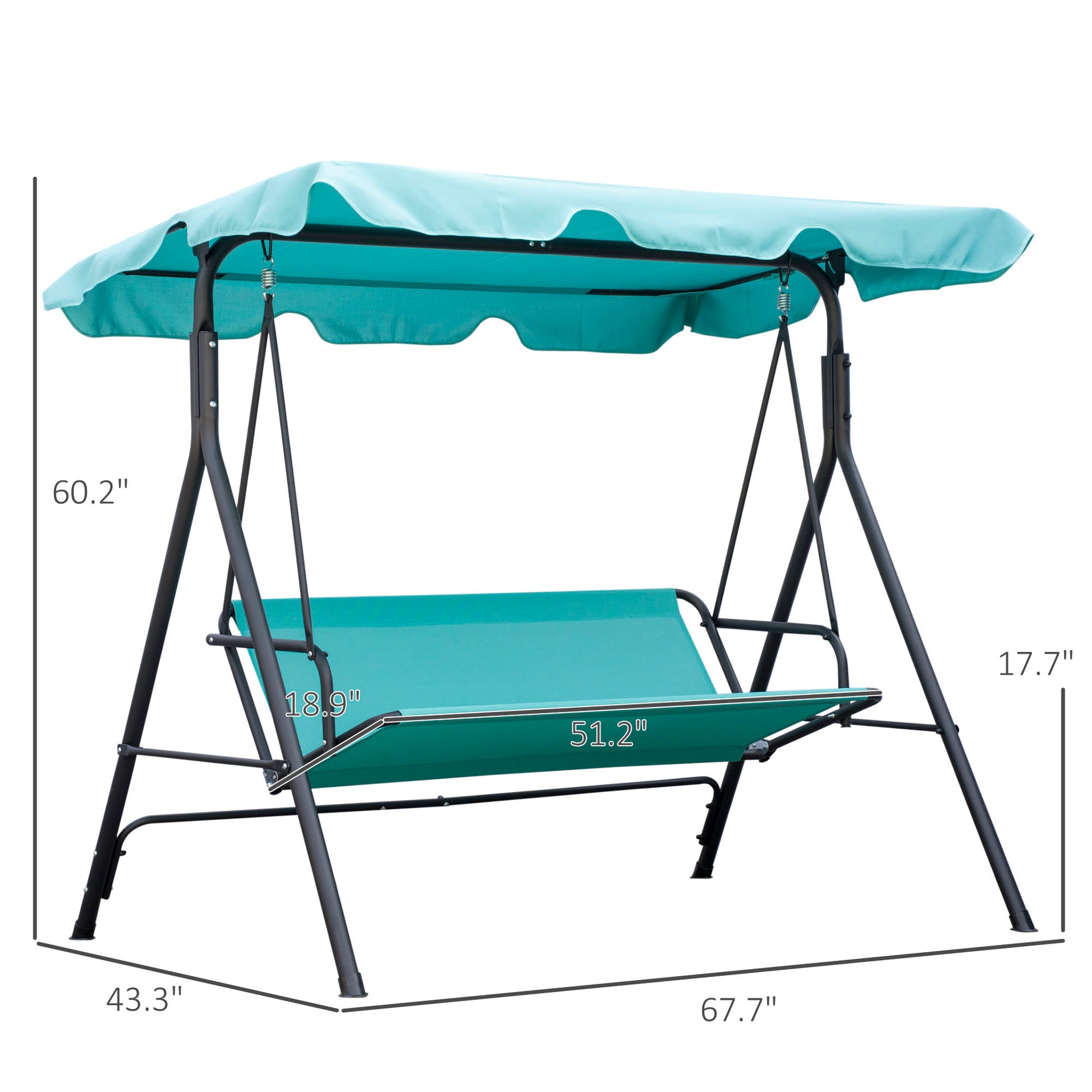 Outsunny Patio Porch Swing Chair With Adjustable Canopy, Seats 3 Adults, Steel Frame, Armrests, Green Green Steel