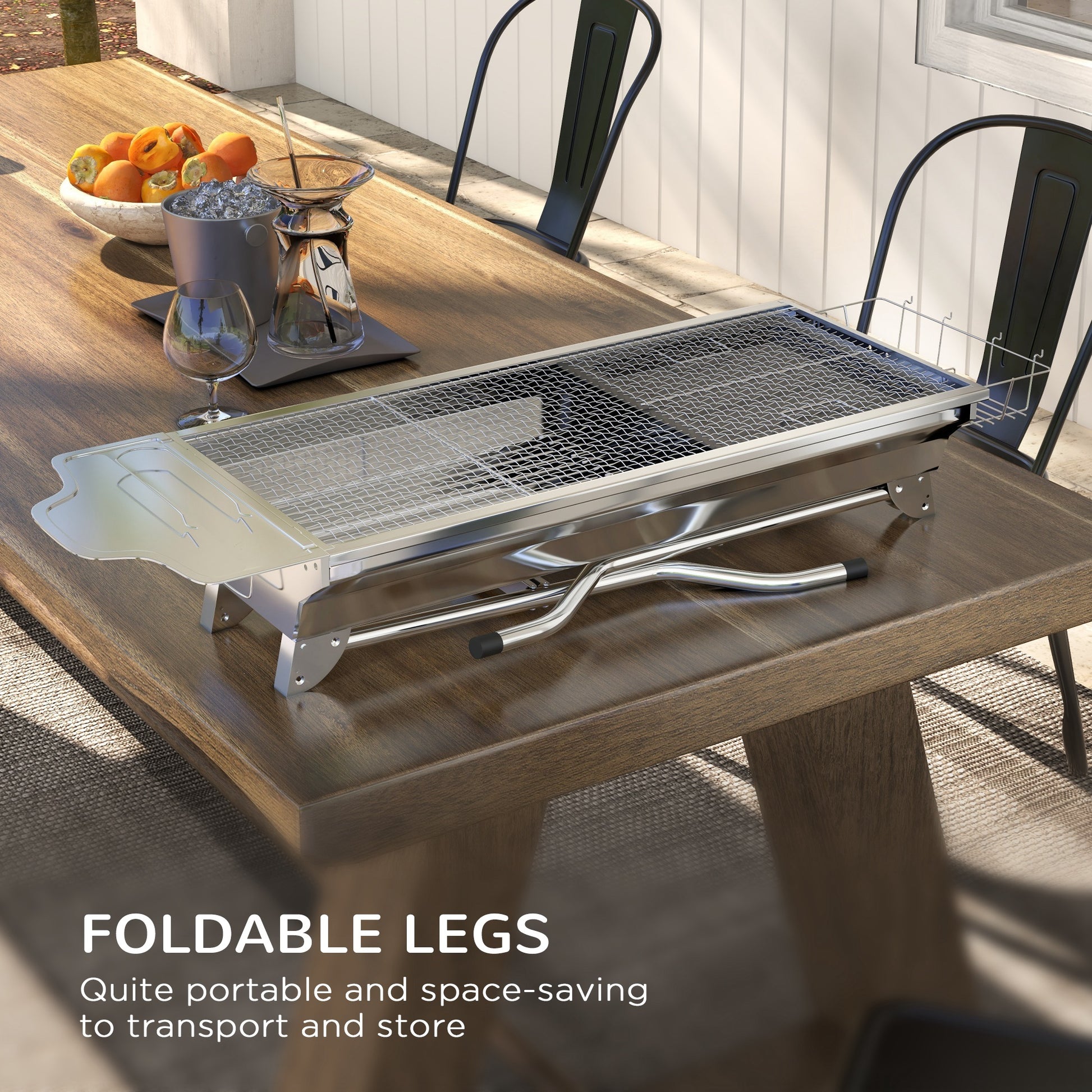 Outsunny Charcoal Grill, Stainless Steel Portable Folding Bbq, Outdoor Hibachi For Backyard Cooking, Camping, Picnic, Party, Tailgating And Travel With Pan, Grill Rack, Shelves, And Hooks Silver Stainless Steel