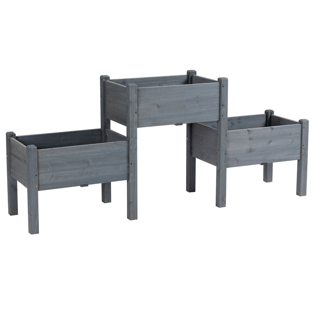 Outsunny Raised Garden Bed With 3 Planter Box, Elevated Wooden Plant Stand With Drainage Holes, For Vegetables, Herb And Flowers, Gray Gray Wood
