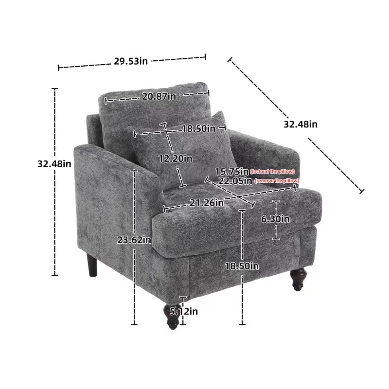 Coolmore Wood Frame Armchair, Modern Accent Chair Lounge Chair For Living Room,Tufted Club Chair, Mid Century Modern Arm Chairs With Studded, Solid Wood Frame, For Bedroom, Reading Gray Chenille Gray Chenille 1 Seat