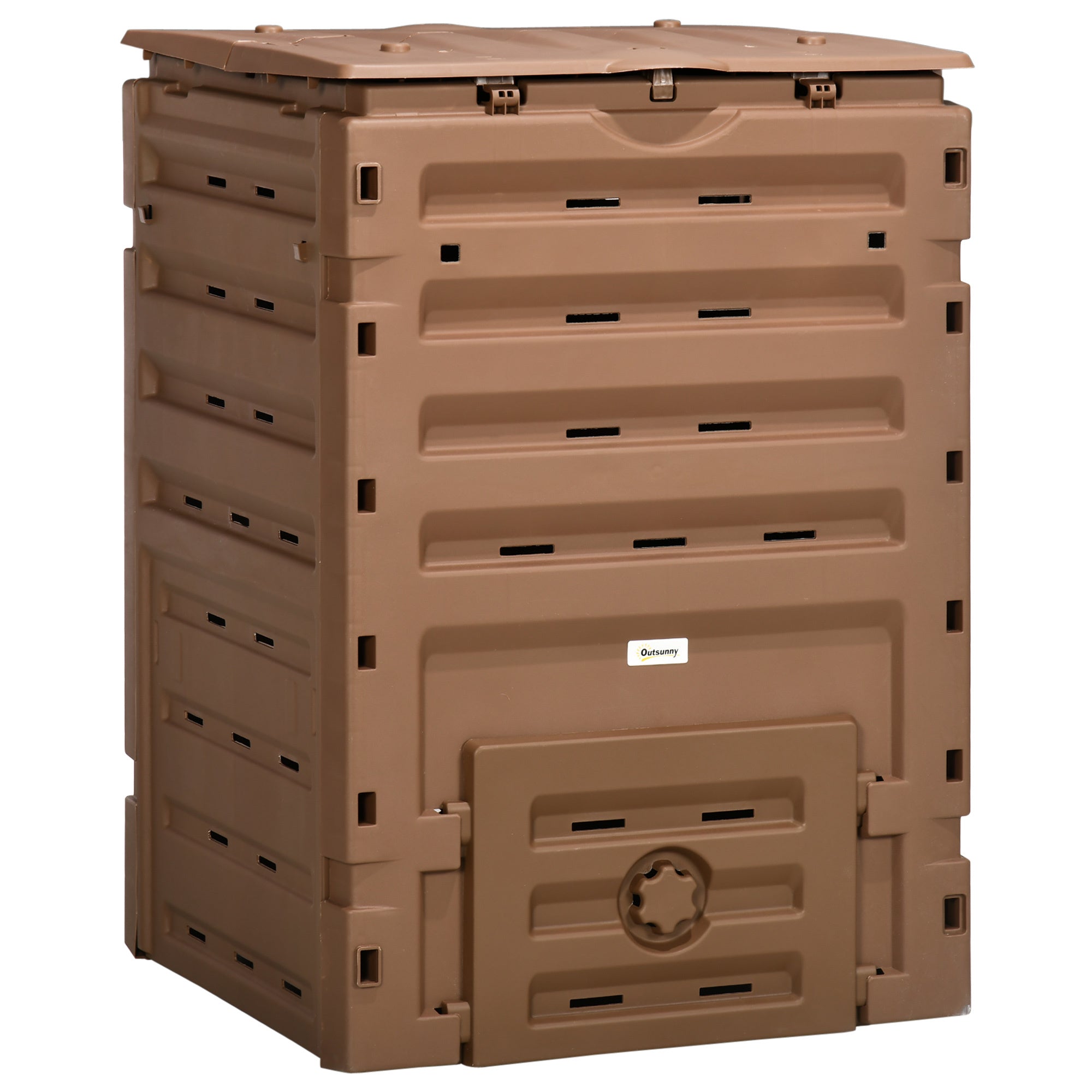 Outsunny Garden Compost Bin, 120 Gallon 450L Garden Composter, Bpa Free, With 80 Vents And 2 Sliding Doors, Lightweight & Sturdy, Fast Creation Of Fertile Soil, Brown Brown Polypropylene