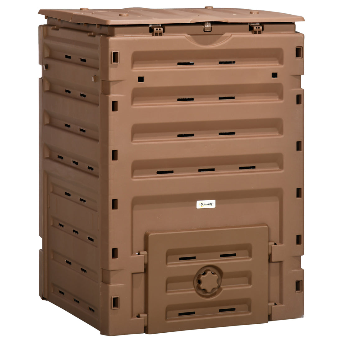Outsunny Garden Compost Bin, 120 Gallon 450L Garden Composter, Bpa Free, With 80 Vents And 2 Sliding Doors, Lightweight & Sturdy, Fast Creation Of Fertile Soil, Brown Brown Polypropylene