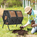 Outsunny Dual Compost Tumbler Bin, Outdoor Tumbling Composter With 24 Ventilation Openings And Steel Legs, 34.5 Gallon Black Steel