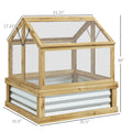 Outsunny Raised Garden Bed With Polycarbonate Greenhouse, Garden Wooden Cold Frame Greenhouse Flower Planter Protection, Peak Roof, 35.5