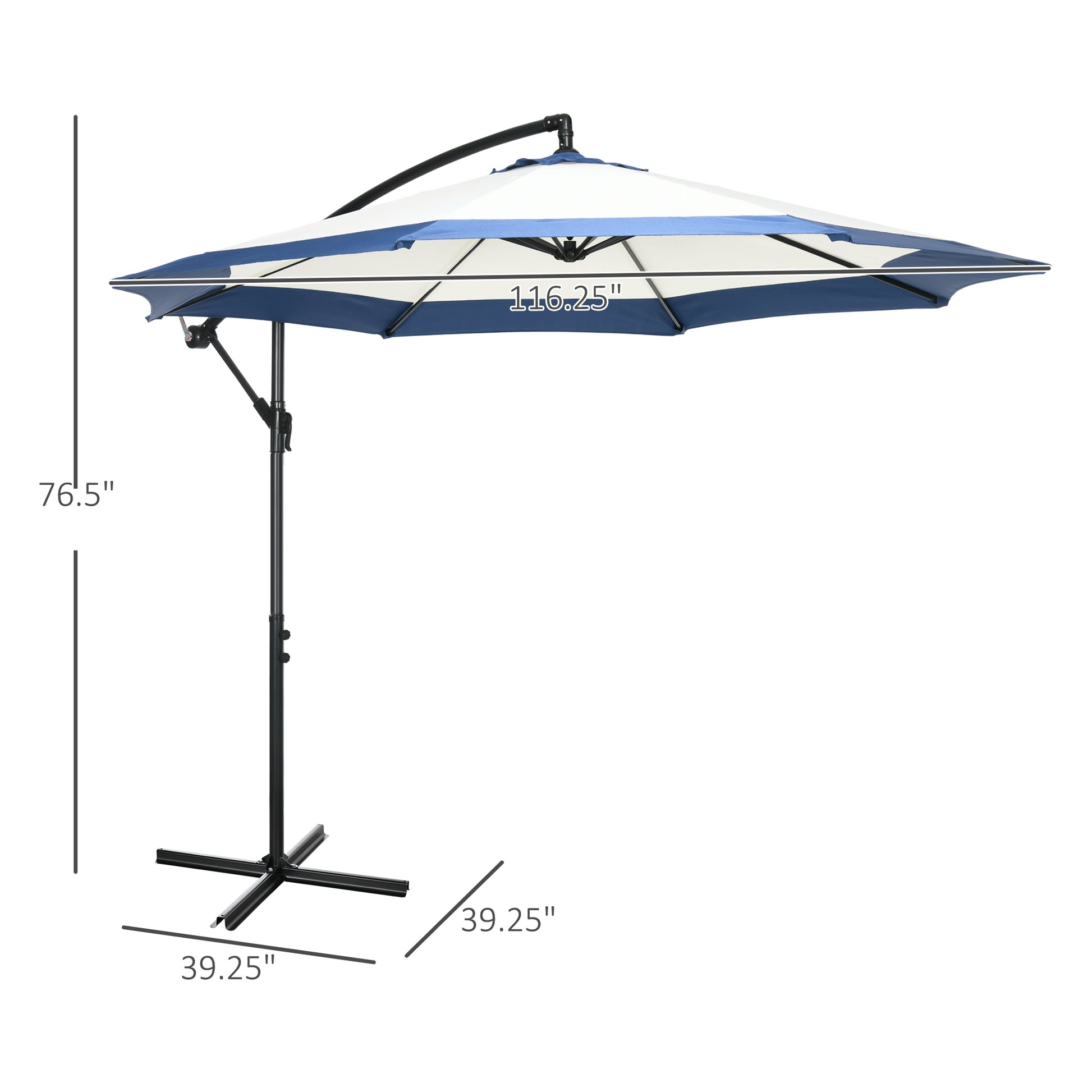Outsunny 10Ft Cantilever Umbrella, Offset Patio Umbrella With Crank And Cross Base For Deck, Backyard, Pool And Garden, Hanging Umbrellas, Navy Blue Blue Steel