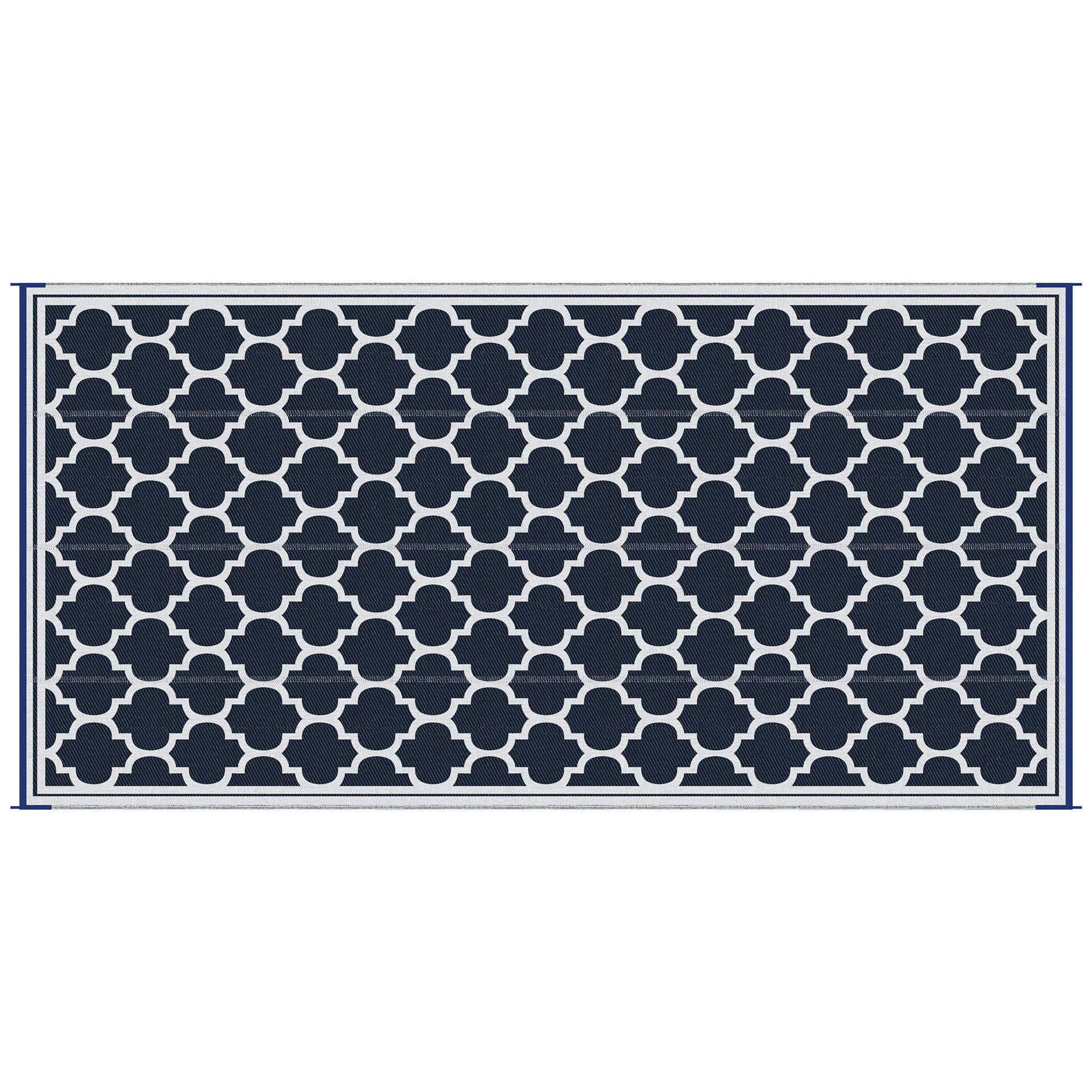 Outsunny Reversible Outdoor Rug Carpet, 9' X 18' Waterproof Plastic Straw Rug, Portable Rv Camping Rugs With Carry Bag, Large Floor Mat For Backyard, Deck, Picnic, Beach, Blue & White Blue Polypropylene