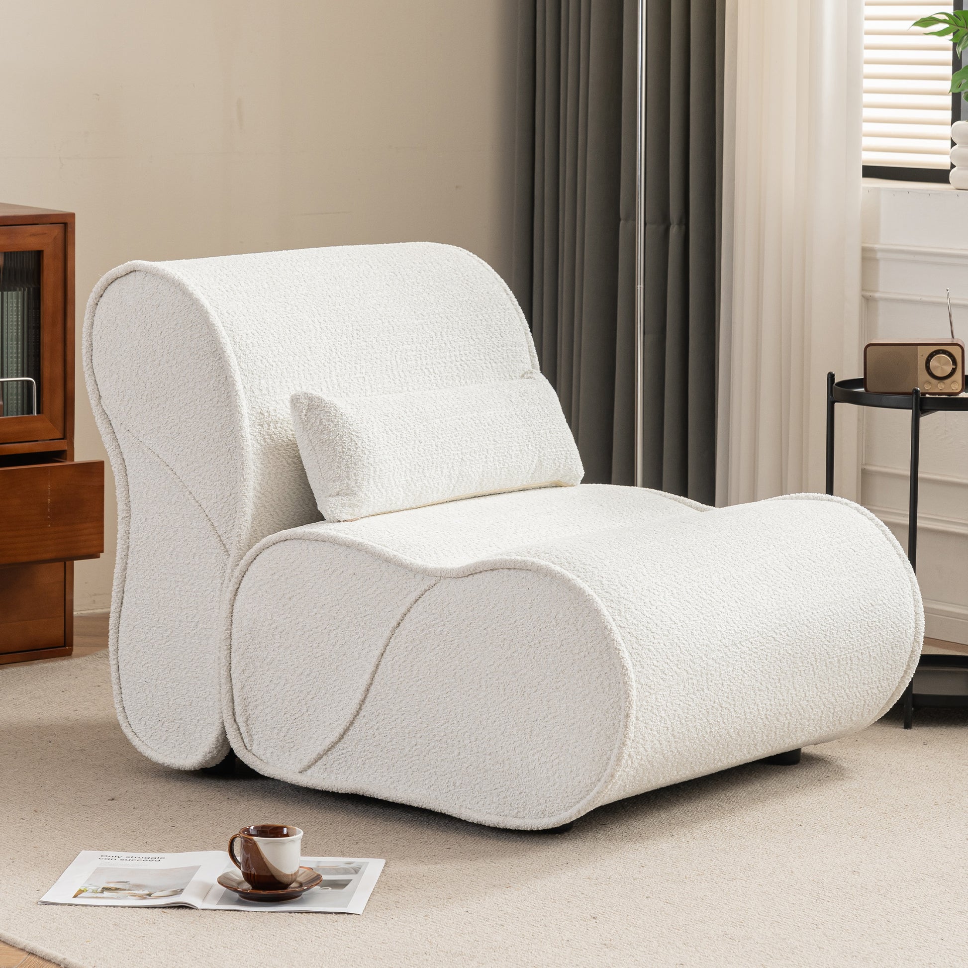 Soft Pellet Velvet Recliner Comfortable Lounge Chair With Waist Pack Padding, Modern Design, Ideal For Living Room, Bedroom Or Office Beige Beige Fabric