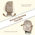 Outdoor Swivel Chair With Cushions, Rattan Egg Patio Chair With Rocking Function For Balcony, Poolside And Garden Natural Wicker Beige Cushion Natural Beige Wicker