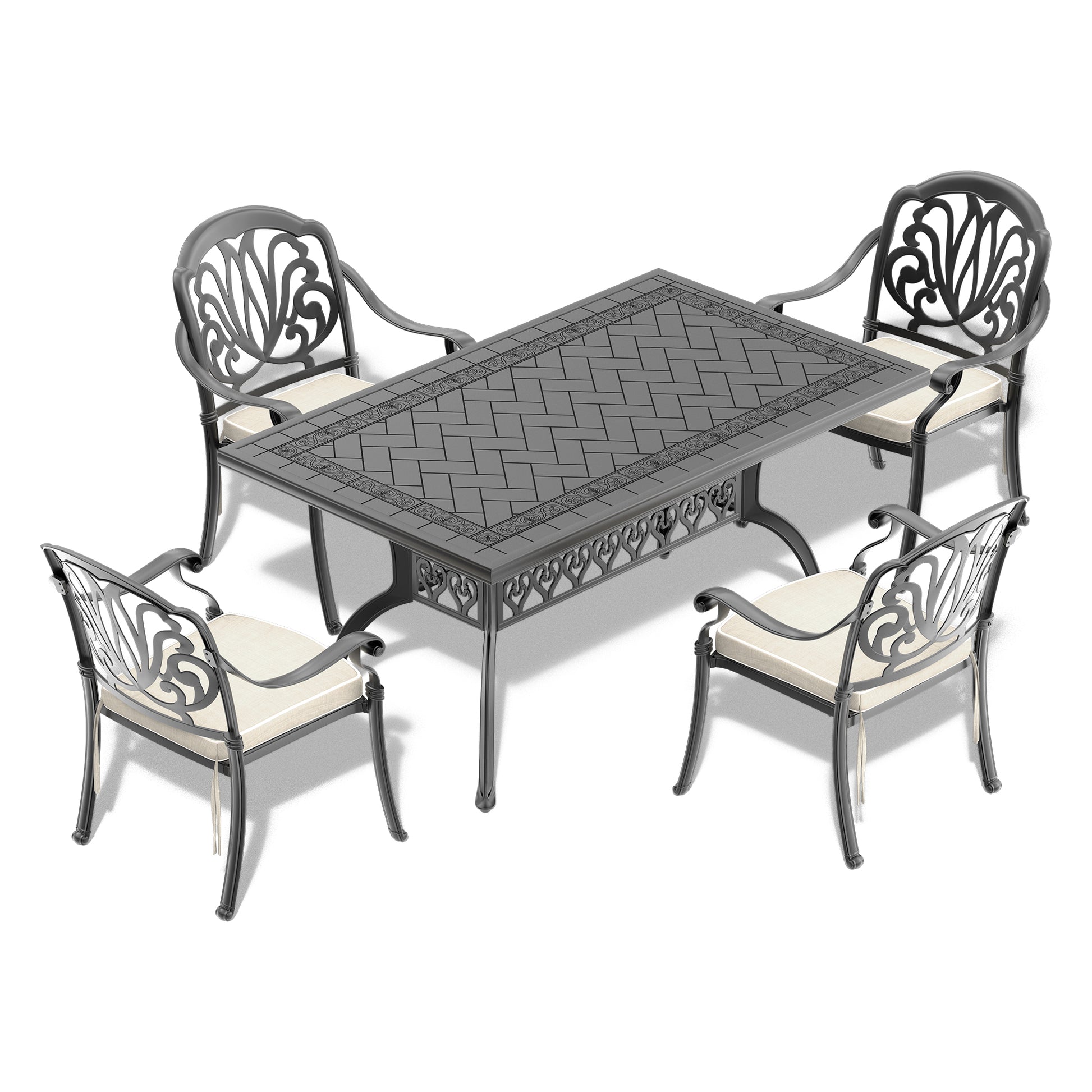 Cushions In Random Colors 5 Piece Set Of Cast Aluminum Patio Furniture With Cushions Yes Complete Patio Set Black Seats 4 Rust Resistant Frame Water Resistant Cushion Garden & Outdoor Complete Patio Sets Aluminium