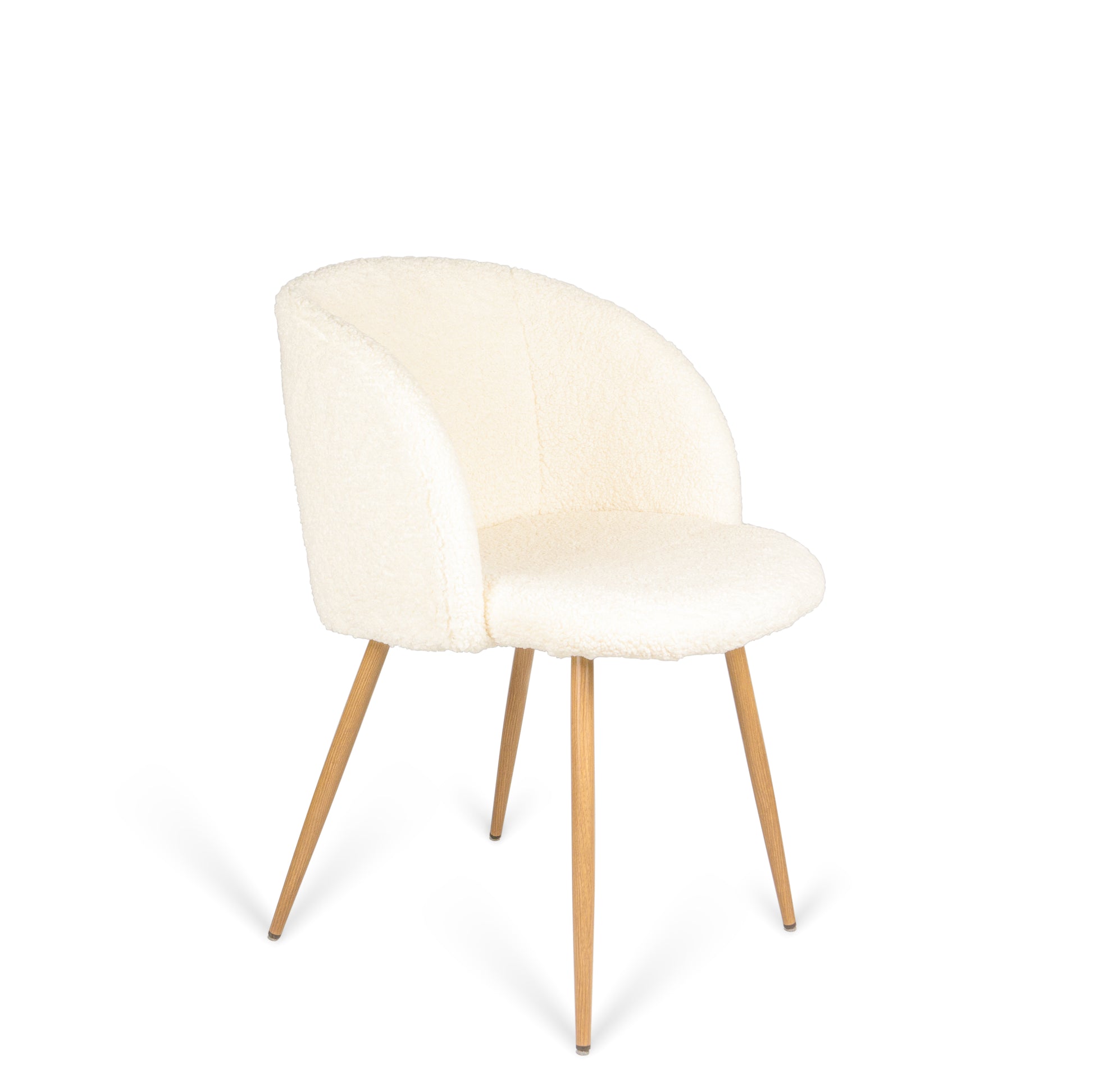 Adjust Legs Upholstered Teddy Faux Fur Dining Armrest Chair Set Of 2 Off White Metal Off White Dining Room Powder Coated Foam Dry Clean Round Mid Century Modern Solid Back Foam Polyester