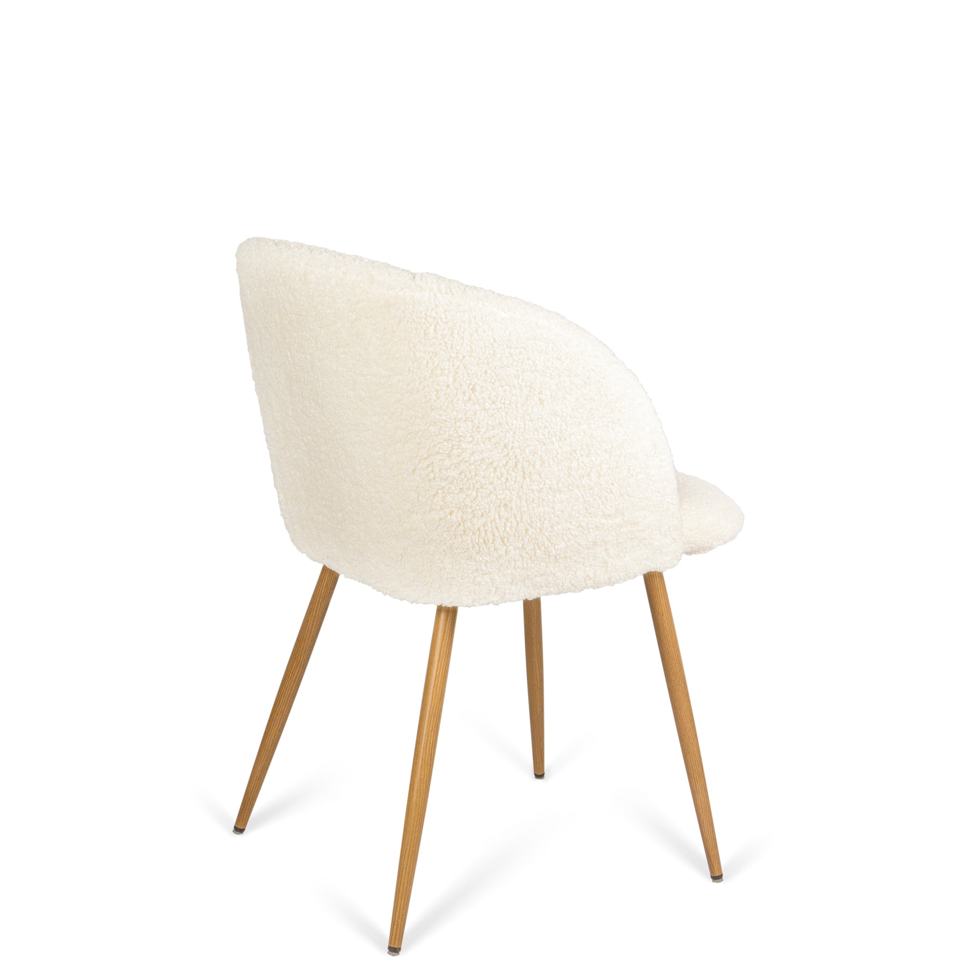 Adjust Legs Upholstered Teddy Faux Fur Dining Armrest Chair Set Of 2 Off White Metal Off White Dining Room Powder Coated Foam Dry Clean Round Mid Century Modern Solid Back Foam Polyester