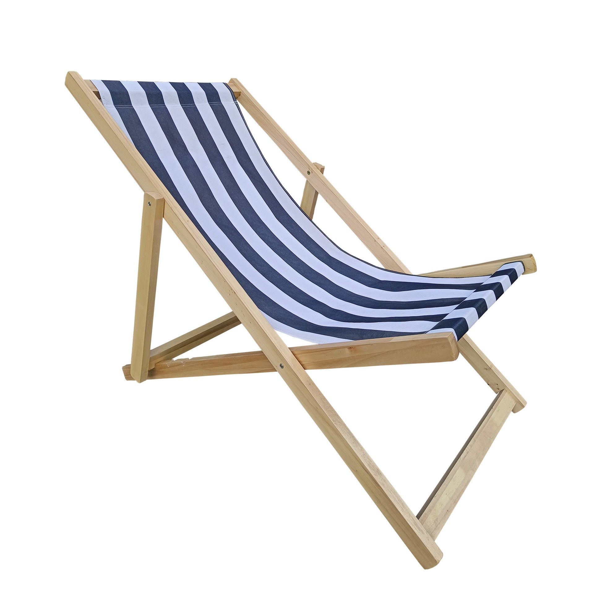 Populus Wood Sling Chair Blue Stripe Broad Dark Blue Strip Natural Wood
