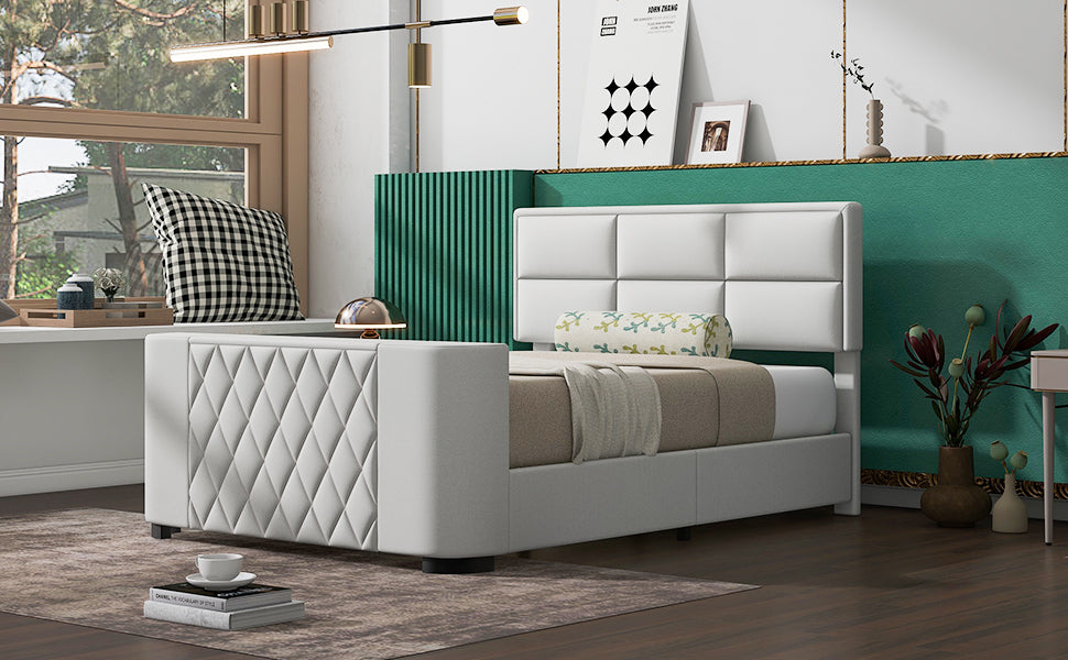 Queen Size Upholstery Tv Platform Bed Frame With Height Adjustable Headboard And Support Legs,Beige Queen Beige Upholstered