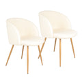 Adjust Legs Upholstered Teddy Faux Fur Dining Armrest Chair Set Of 2 Off White Metal Off White Dining Room Powder Coated Foam Dry Clean Round Mid Century Modern Solid Back Foam Polyester