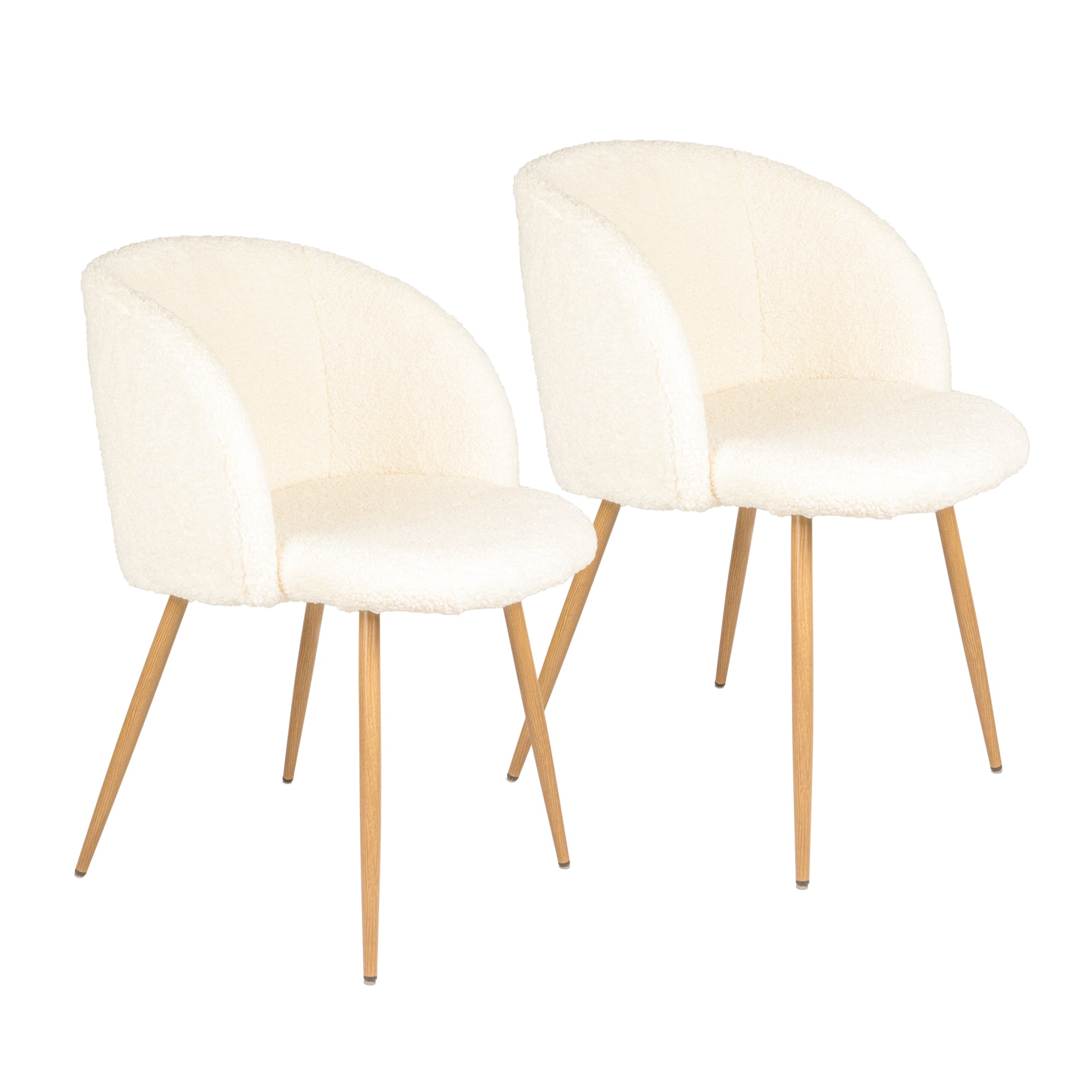 Adjust Legs Upholstered Teddy Faux Fur Dining Armrest Chair Set Of 2 Off White Metal Off White Dining Room Powder Coated Foam Dry Clean Round Mid Century Modern Solid Back Foam Polyester
