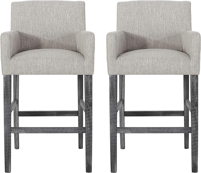 Set Of 2 Upholstered 30.5 Inch Counter Stools Light Gray Gray Light Grey Set Of 2 Fabric