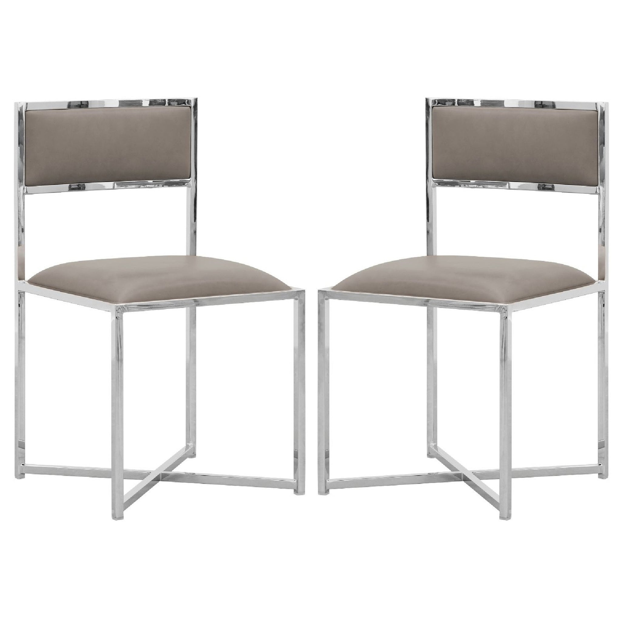 Eun 20 Inch Faux Leather Dining Chair, Chrome Base, Set Of 2, Gray Gray Silver Fabric Metal
