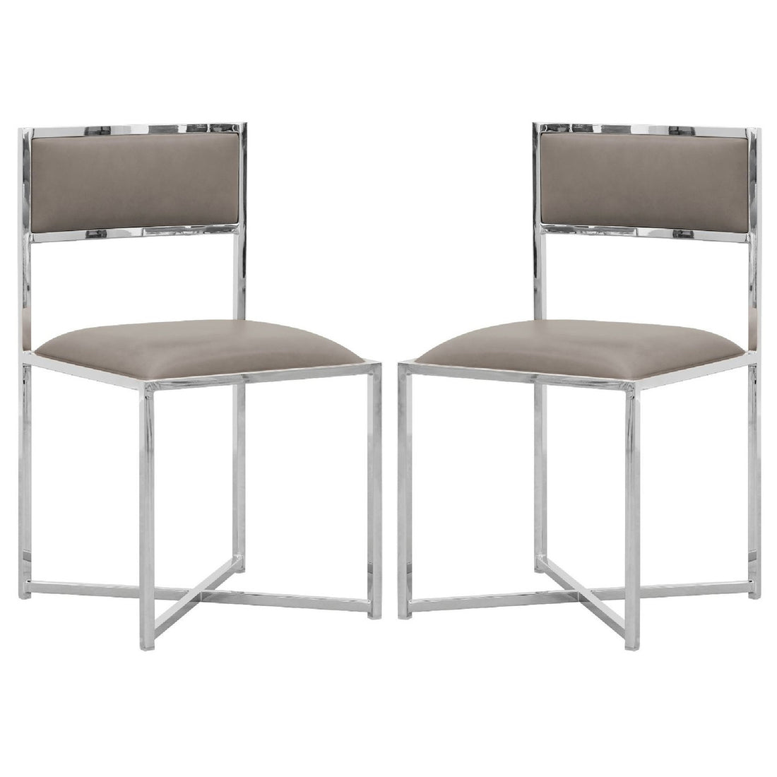 Eun 20 Inch Faux Leather Dining Chair, Chrome Base, Set Of 2, Gray Gray Silver Fabric Metal