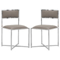 Eun 20 Inch Faux Leather Dining Chair, Chrome Base, Set Of 2, Gray Gray Silver Fabric Metal