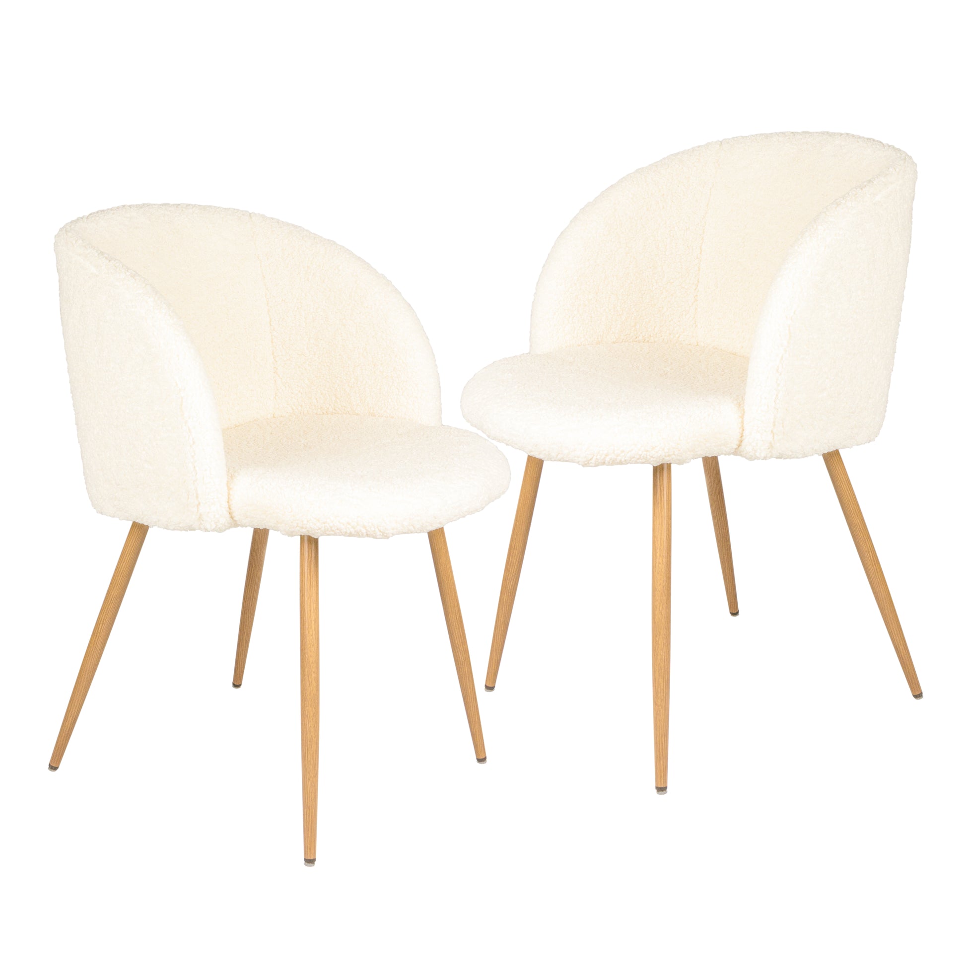 Adjust Legs Upholstered Teddy Faux Fur Dining Armrest Chair Set Of 2 Off White Metal Off White Dining Room Powder Coated Foam Dry Clean Round Mid Century Modern Solid Back Foam Polyester