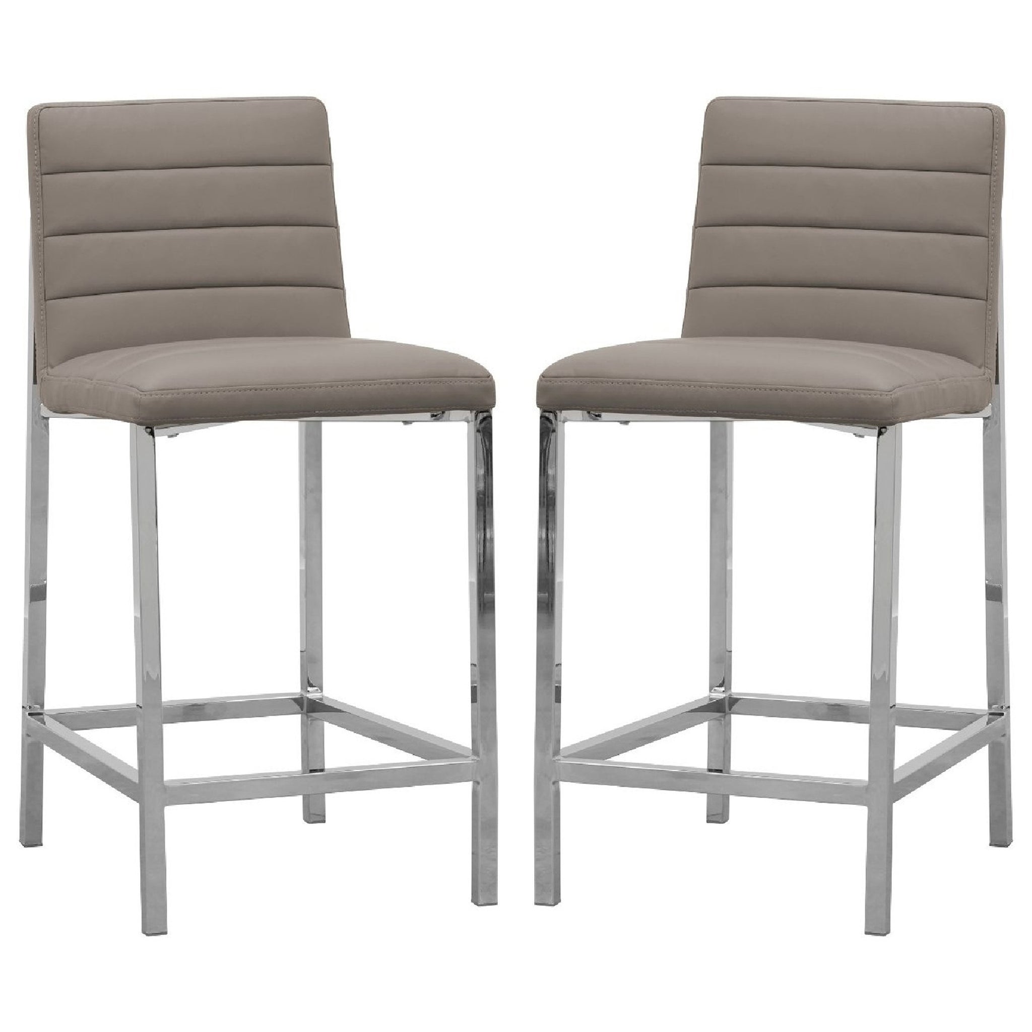 Eun 26 Inch Vegan Faux Leather Counter Stool, Chrome Legs, Set Of 2, Gray Gray Silver Fabric Metal