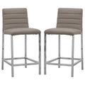 Eun 26 Inch Vegan Faux Leather Counter Stool, Chrome Legs, Set Of 2, Gray Gray Silver Fabric Metal