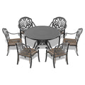 Cushions In Random Colors 7 Piece Set Of Cast Aluminum Patio Furniture With Cushions Yes Dining Set Black Seats 6 Rust Resistant Frame Water Resistant Cushion Garden & Outdoor Complete Patio Sets Aluminium