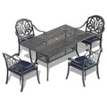 Cushions In Random Colors 5 Piece Set Of Cast Aluminum Patio Furniture With Cushions Yes Dining Set Black Seats 4 Rust Resistant Frame Water Resistant Cushion Garden & Outdoor Complete Patio Sets Aluminium