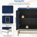 Retro Style Sideboard With Adjustable Shelves, Rectangular Metal Handles And Legs For Kitchen, Living Room, And Dining Room Navy Navy Mdf