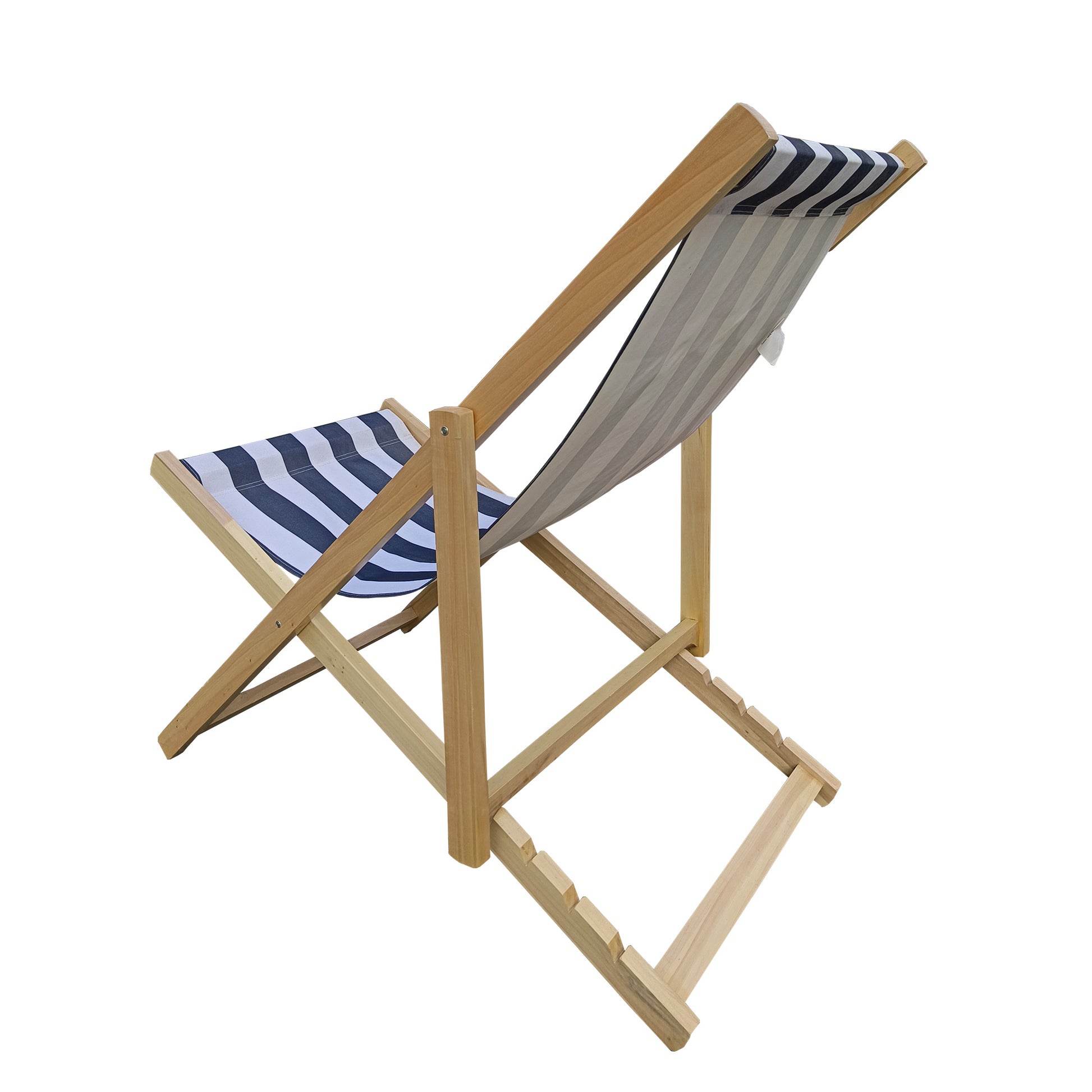 Populus Wood Sling Chair Blue Stripe Broad Dark Blue Strip Natural Wood