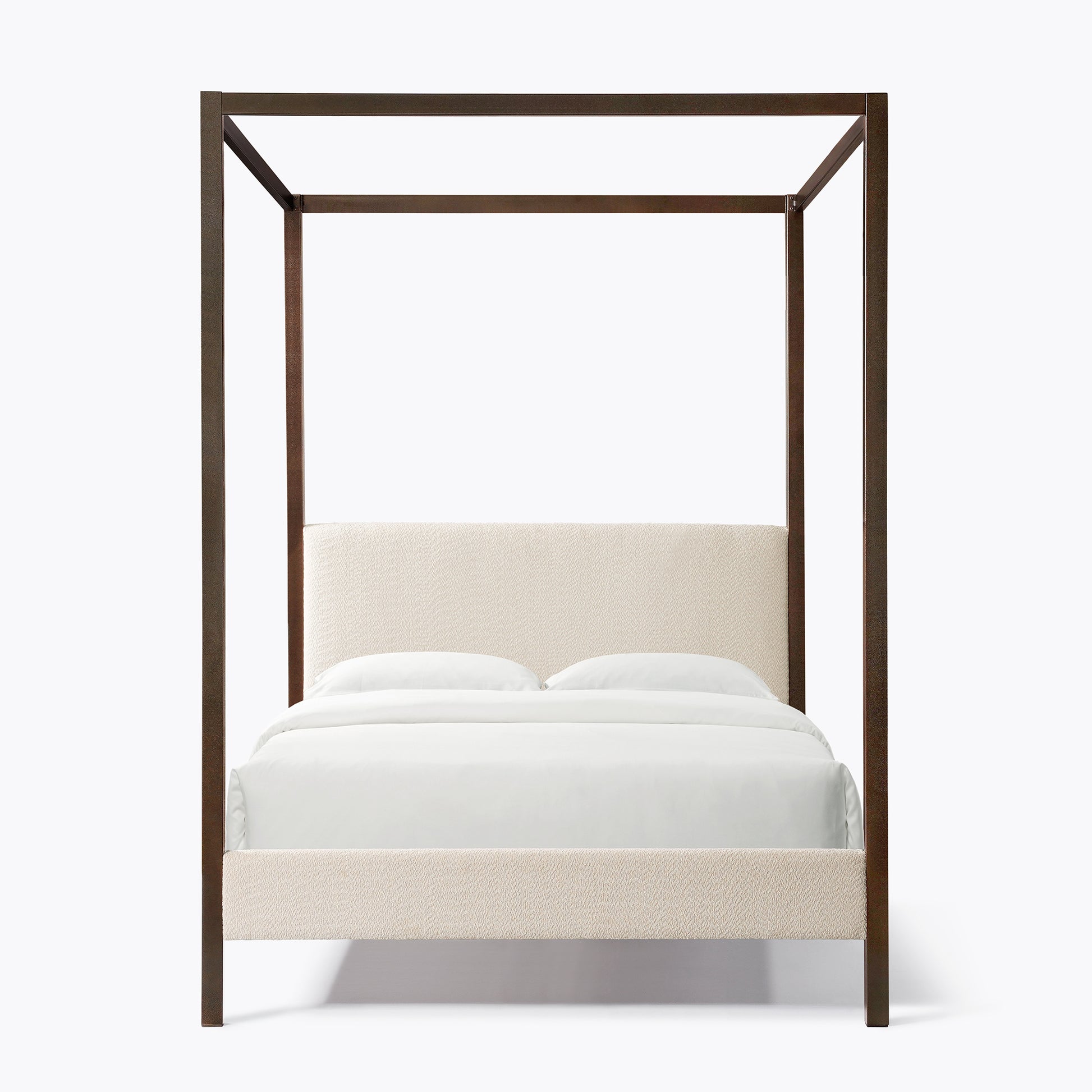 Pelican Canopy Platform Bed Pearl White Queen Box Spring Not Required Queen Cream White Wood Canopy Boucle Metal & Wood