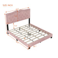 Queen Size Upholstered Bed Frame With Rivet Design, Modern Velvet Platform Bed With Tufted Headboard,Pink Pink Velvet