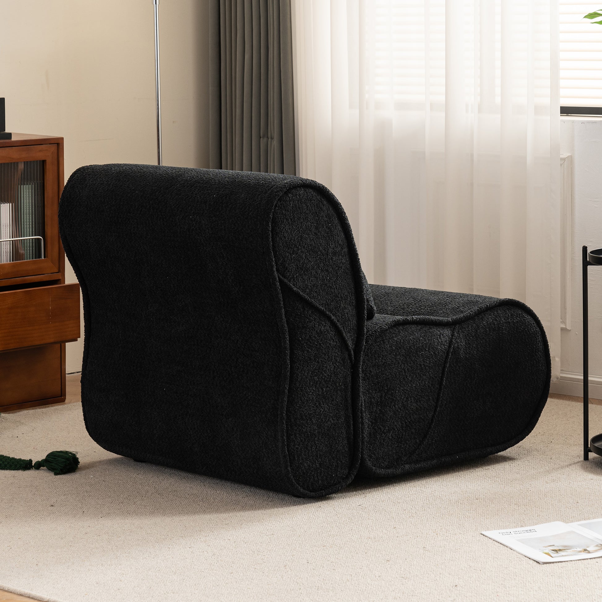 Soft Pellet Velvet Recliner Comfortable Lounge Chair With Waist Pack Padding, Modern Design, Ideal For Living Room, Bedroom Or Office Black Matte Black Fabric