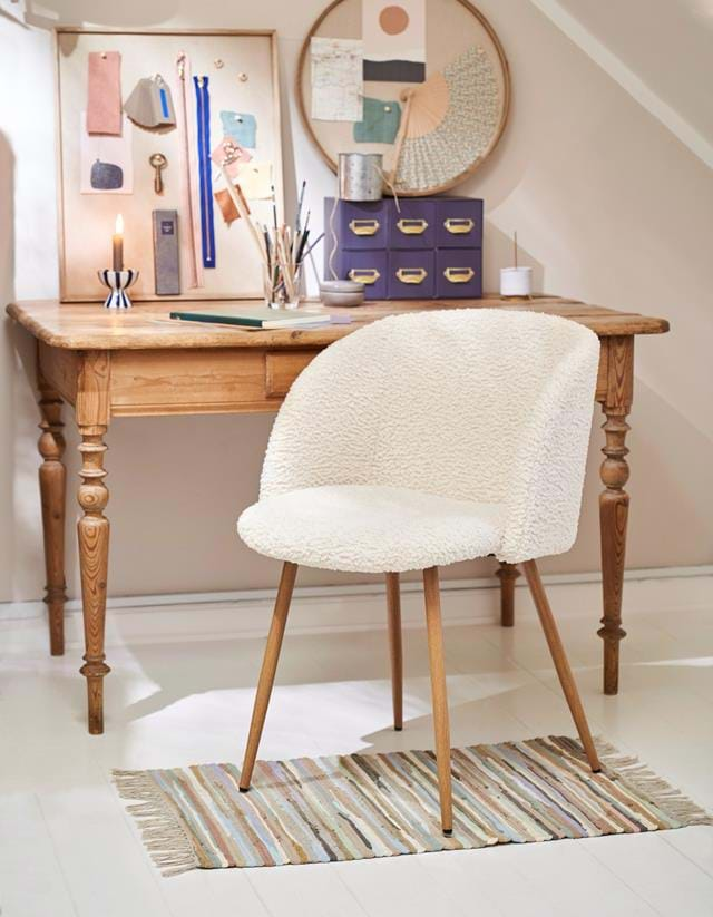 Adjust Legs Upholstered Teddy Faux Fur Dining Armrest Chair Set Of 2 Off White Metal Off White Dining Room Powder Coated Foam Dry Clean Round Mid Century Modern Solid Back Foam Polyester