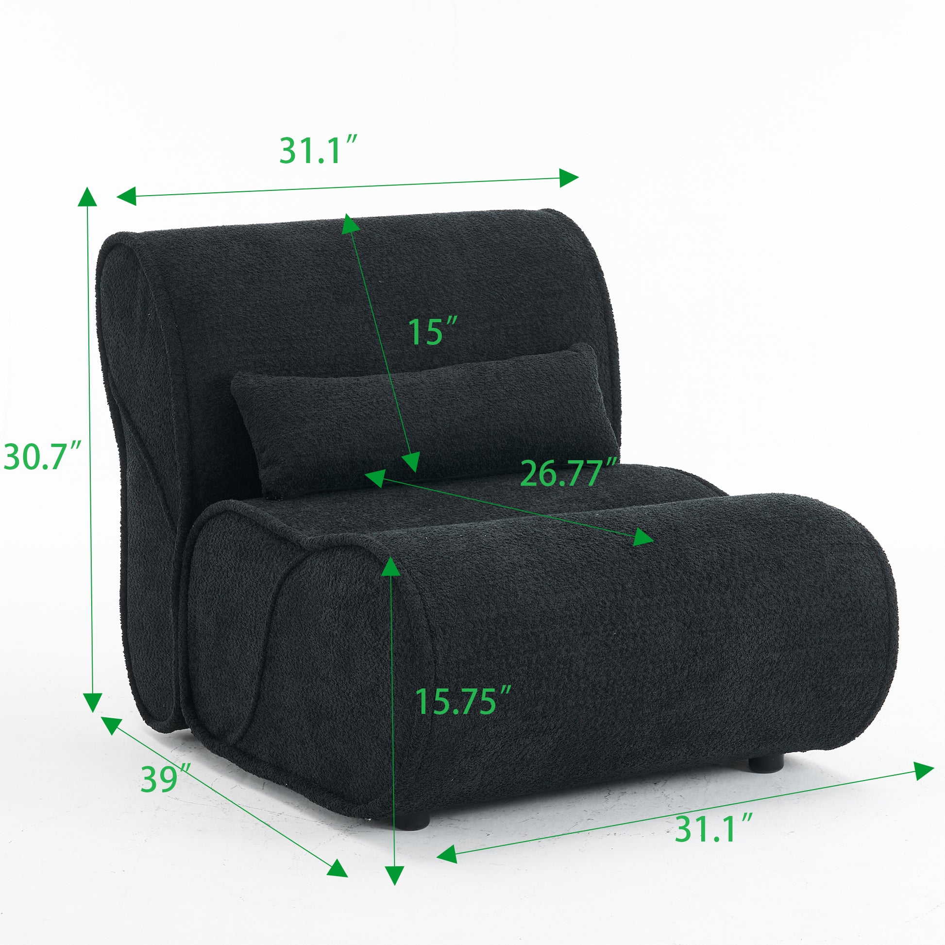 Soft Pellet Velvet Recliner Comfortable Lounge Chair With Waist Pack Padding, Modern Design, Ideal For Living Room, Bedroom Or Office Black Matte Black Fabric
