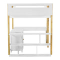 Full Size Wood Loft Bed With Built In Storage Cabinet And Cubes, Foldable Desk, White White Solid Wood Mdf