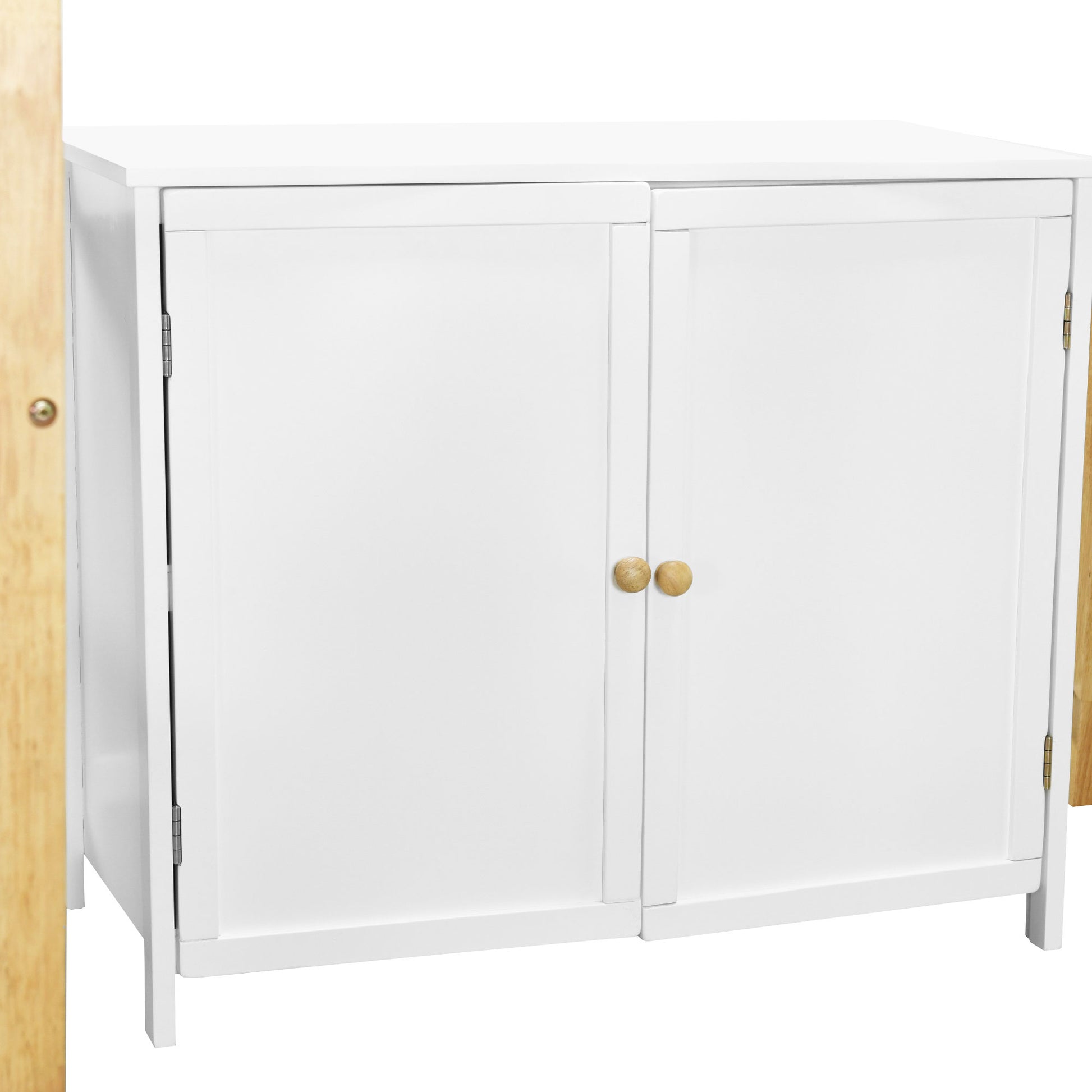 Full Size Wood Loft Bed With Built In Storage Cabinet And Cubes, Foldable Desk, White White Solid Wood Mdf