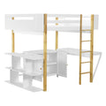 Full Size Wood Loft Bed With Built In Storage Cabinet And Cubes, Foldable Desk, White White Solid Wood Mdf