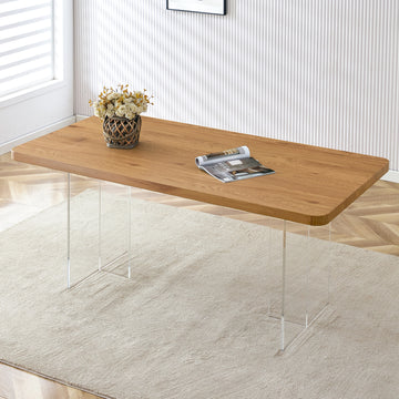 A Modern Minimalist Wooden Table With Acrylic Legs And Rectangular Tables. Computer Desk. Dining Table. Suitable For Restaurants, Living Rooms, And Kitchens. F 1298 Wood Mdf