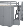 Full Size Wood Loft Bed With Built In Wardrobes, Cabinets And Drawers, Gray Gray Solid Wood Mdf