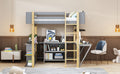 Full Size Wood Loft Bed With Built In Storage Cabinet And Cubes, Foldable Desk, Gray Gray Solid Wood Mdf