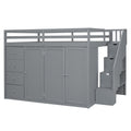 Full Size Wood Loft Bed With Built In Wardrobes, Cabinets And Drawers, Gray Gray Solid Wood Mdf