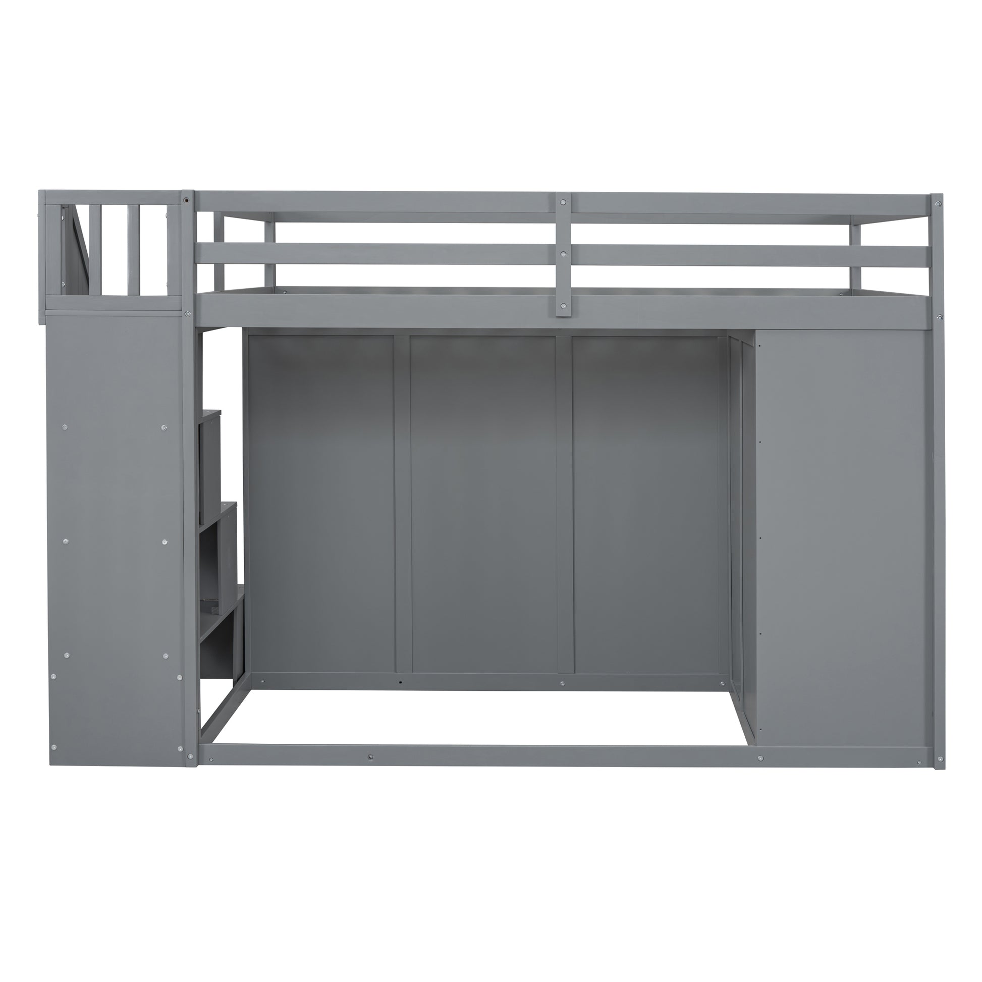 Full Size Wood Loft Bed With Built In Wardrobes, Cabinets And Drawers, Gray Gray Solid Wood Mdf