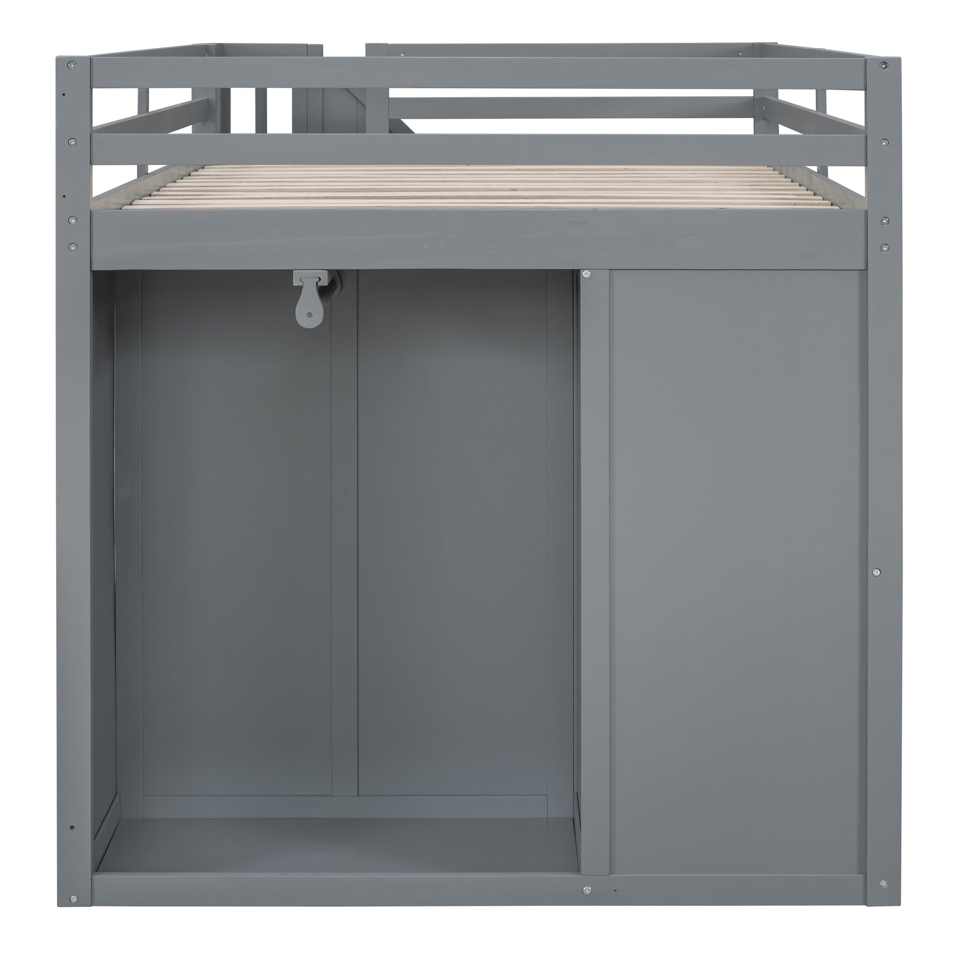 Full Size Wood Loft Bed With Built In Wardrobes, Cabinets And Drawers, Gray Gray Solid Wood Mdf