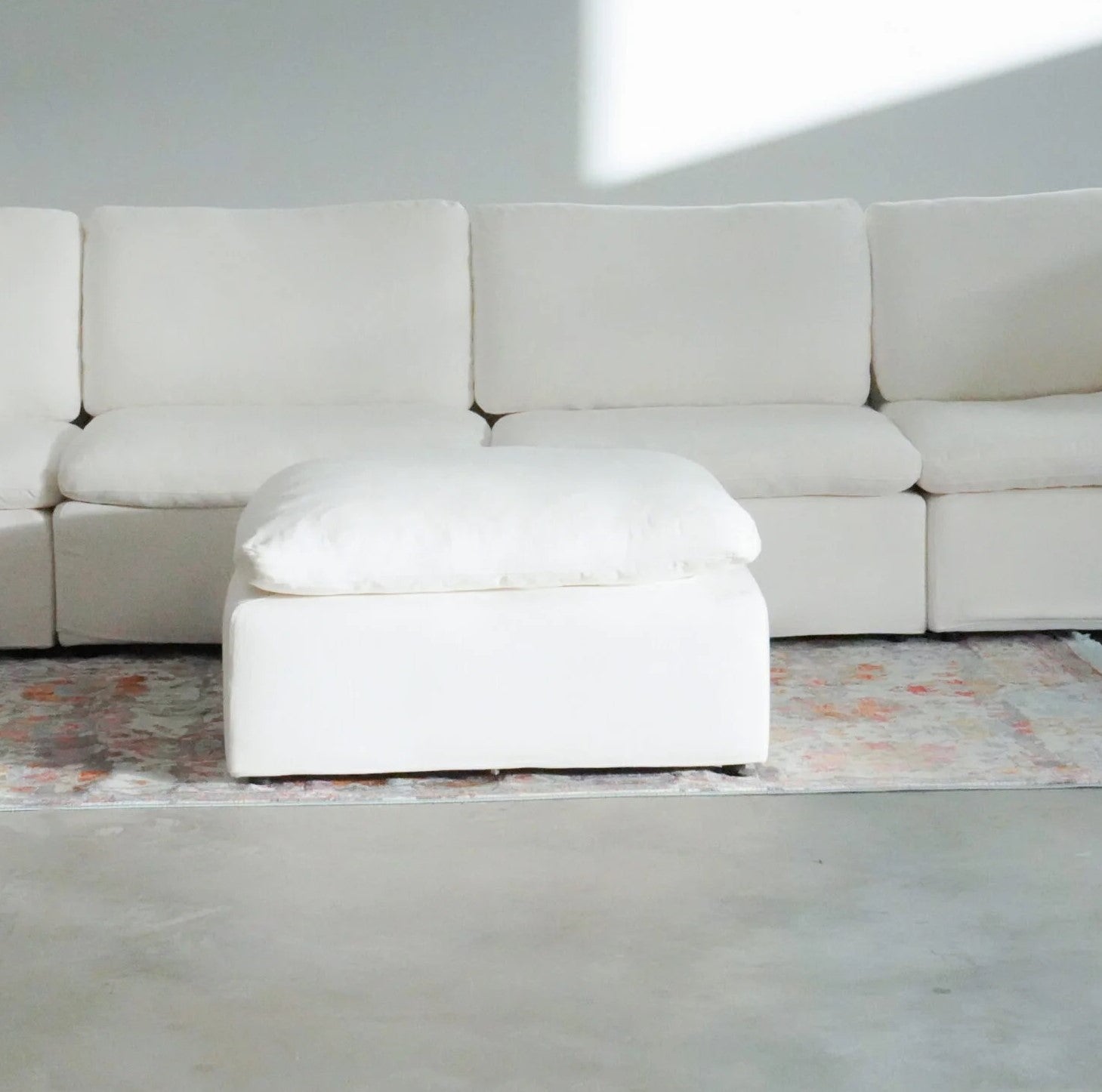 Modern 17" Petite Size Ottoman, Premium Fabric Upholstered 1 Pc Living Room Cube Shape Ottoman With Plush Seat Cushion, White Wood Primary Living Space Solid White White Linen Linen Or Linen Blend Medium Soft Backless Contemporary,Modern Cube Armless