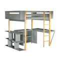 Full Size Wood Loft Bed With Built In Storage Cabinet And Cubes, Foldable Desk, Gray Gray Solid Wood Mdf