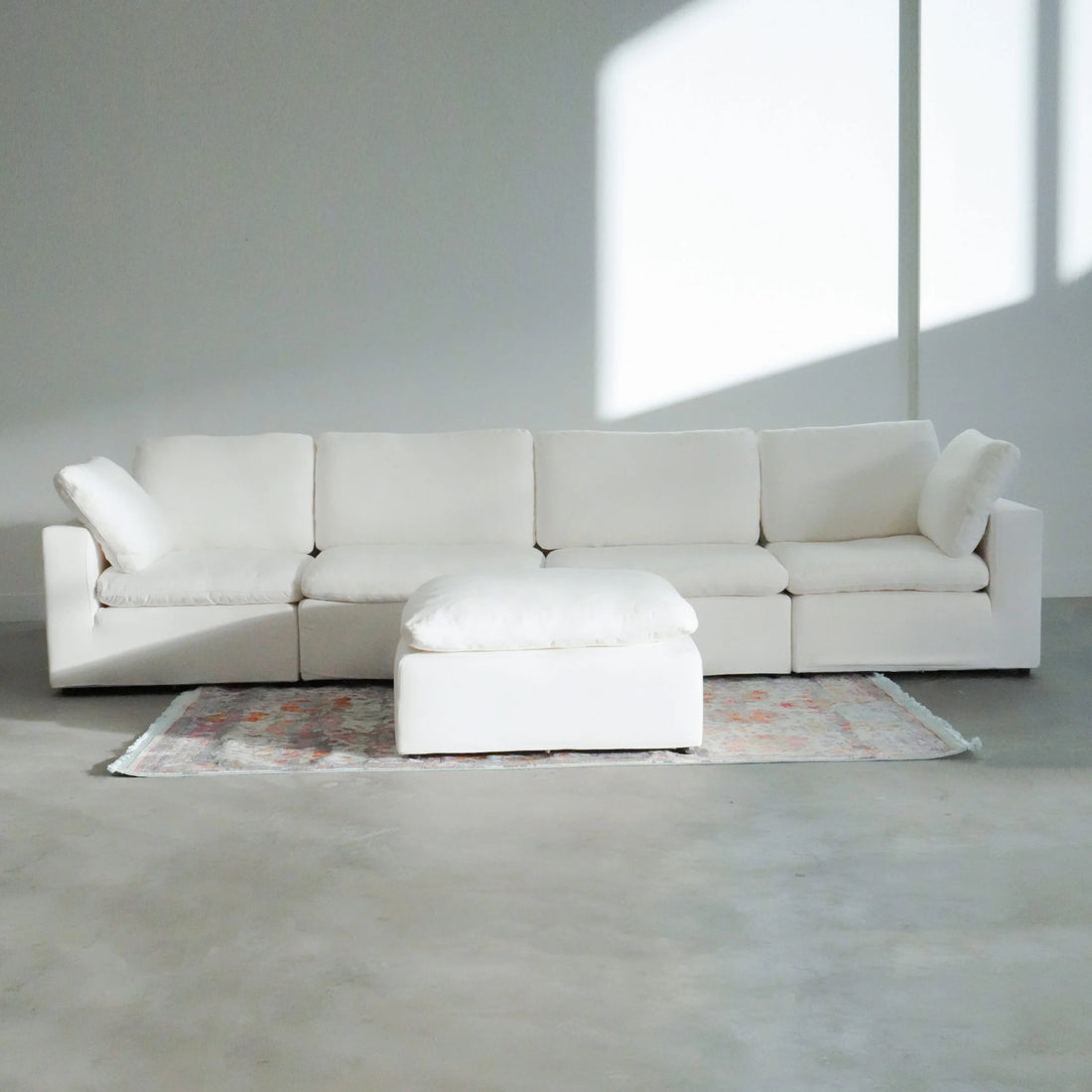 Modern 17" Luxe Size Ottoman, Premium Fabric Upholstered 1 Pc Living Room Cube Shape Ottoman With Plush Seat Cushion, White Wood Primary Living Space Solid White White Linen Linen Or Linen Blend Medium Soft Backless Contemporary,Modern Cube Armless