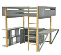 Full Size Wood Loft Bed With Built In Storage Cabinet And Cubes, Foldable Desk, Gray Gray Solid Wood Mdf