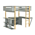Full Size Wood Loft Bed With Built In Storage Cabinet And Cubes, Foldable Desk, Gray Gray Solid Wood Mdf